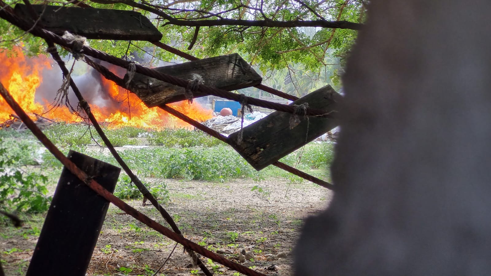 INCENDIO EN PASTIZAL EN TERRENO DE LA SEMAR MOVILIZA A CUERPOS DE EMERGENCIAS.