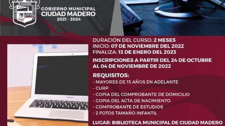 ABREN EN CIUDAD MADERO CURSOS DE COMPUTACIÓN EN BIBLIOTECA MUNICIPAL.
