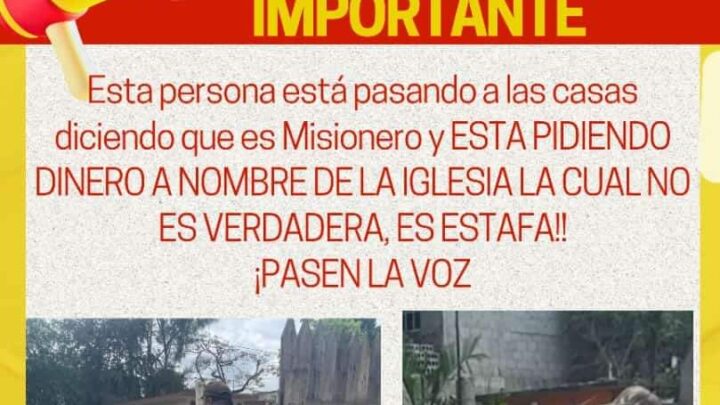 ALERTA A FELIGRESES DE LA PARROQUIA DE SAN JOSÉ OBRERO POR UNA PERSONA QUE ANDA PIDIENDO DINERO